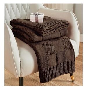 CozeCube Check Knit Throw Blanket - Dark Brown (50" x 60")